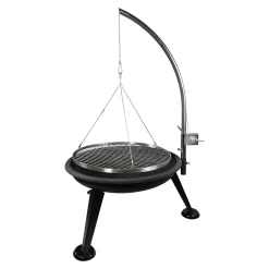 Druline Ø 60 Cm Schwenkgrill Aus Edelstahl - Feuerschale Mit Galgen Aufhängung Feuerkorb - Seilzug Mit Kurbel - BBQ Grill Rost Dreibein Feuer Schale Rundgrill Holzkohlegrill Standgrill Grillwagen, Schwarz
