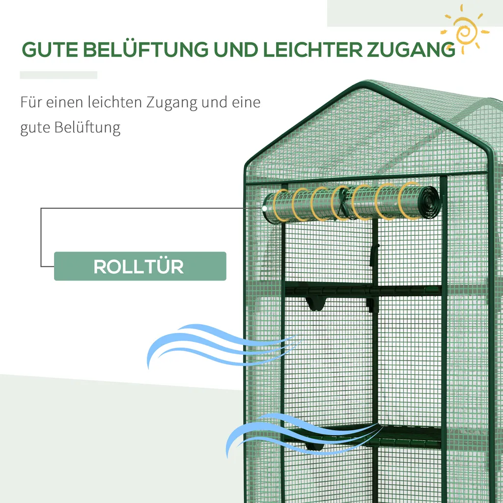 Outsunny Mini-Gewächshaus Anzuchtgewächshaus Mit Folienabdeckung Und 4 Regalböden Regale Rolltür Gemüsebeet Grün 69 X 49 X 158 Cm 5 Outsunny Mini-Gewächshaus Anzuchtgewächshaus Mit Folienabdeckung Und 4 Regalböden Regale Rolltür Gemüsebeet Grün 69 X 49 X 158 Cm – Bild 5