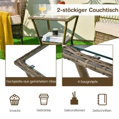 COSTWAY 3-teiliges Gartenmöbel Set, Balkonmöbel Mit Kissen, Balkonset Mit 2 PE-Rattan-Schaukelstühle Und Tisch, Sitzgruppe Terrassenmöbel Für Balkon, Garten, Veranda -Garten- & Gewächshäuser Geschäft ef850051b2ae436811c51c9d6b291f5c