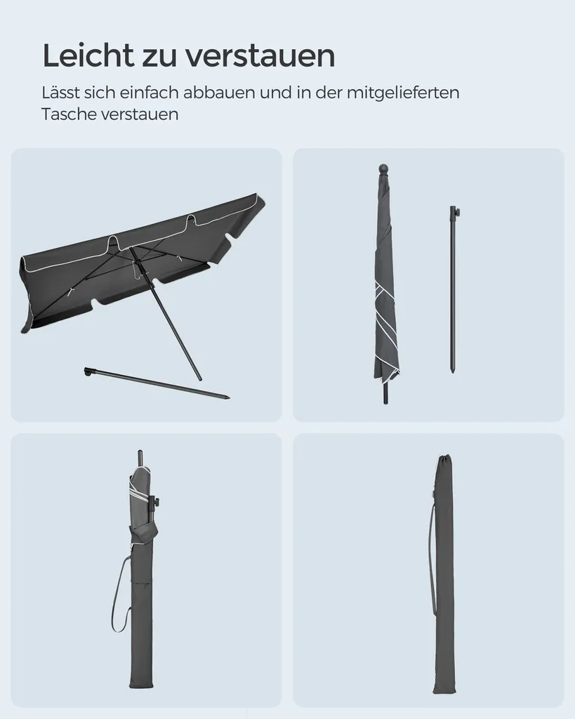 SONGMICS Sonnenschirm 200 X 125 Cm, UPF 50+, Sonnenschutz, Beidseitig Um 30° Knickbar, Höhenverstellbar, Mit Aufbewahrungstasche, Grau GPU25GY 8 SONGMICS Sonnenschirm 200 X 125 Cm, UPF 50+, Sonnenschutz, Beidseitig Um 30° Knickbar, Höhenverstellbar, Mit Aufbewahrungstasche, Grau GPU25GY – Bild 8