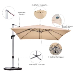 COSTWAY Sonnenschirm Ø300cm, Terrassenschirm Mit Kreuzfuß, Ampelschirm Gartenschirm Neigbar, Quadratischer Freischwinger, Marktschirm Mit Kurbel Für Garten Und Pool 11 COSTWAY Sonnenschirm Ø300cm, Terrassenschirm Mit Kreuzfuß, Ampelschirm Gartenschirm Neigbar, Quadratischer Freischwinger, Marktschirm Mit Kurbel Für Garten Und Pool -Garten- & Gewächshäuser Geschäft ef999bdc44b0214b48ac14550e57314d
