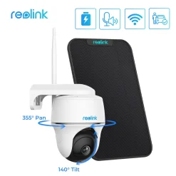 Reolink 2K PTZ Solar Überwachungskamera Aussen Akku 355°/140° Schwenkbar WLAN Kamera Outdoor Mit 2,4/5GHz WiFi, Personen-/Fahrzeugerkennung, PIR-Sensor, 2-Wege-Audio, Argus PT-2K+ Solarpanel