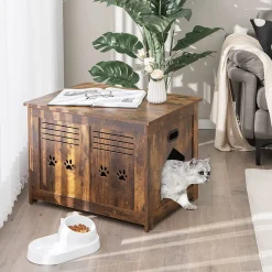 COSTWAY Katzenschrank Katzentoilette Klappbar, Katzenhöhle Mit Seitlichem Eingang, Verstecktes Katzenhaus Vintage, Für Katzen & Haustier