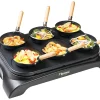 Bestron Elektrisches Party-Wok-Set, Tischgrill Mit Mini Wok Pfannen Für 6 Personen, Inkl. 6 Holzspatel & 1 Schöpflöffel, 1000 Watt, Farbe: Schwarz