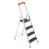 SONGMICS Trittleiter 4 Stufig | Aluleiter Bis 150 Kg | 143 X 83,5 X 44 Cm | Klappleiter Mit Anti-Rutsch-Füßen | Klapptritt Leiter Stehleiter Silber-orange GLT04BK