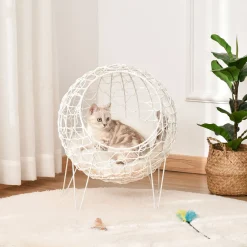 Pawhut Rattan Katzenkorb Katzenhöhle Katzenhütte Katzenbett Mit Kissen Erhöhtes Design Haustierbett Cremeweiß Ø45 X 57H Cm -Garten- & Gewächshäuser Geschäft f08558b9a32c406a4675df7f160a67f4