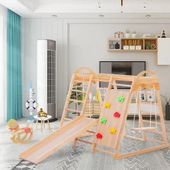 AnseeDirect 7in1 Klettergerüst Indoor, Outdoor Kletterwand Mit Schaukel Kletterleiter Rutsche Klettersteig Ein Netz Zum Klettern Ringe, Multifunktion Klettergerüste Für Kinder Ab 3 Jahre