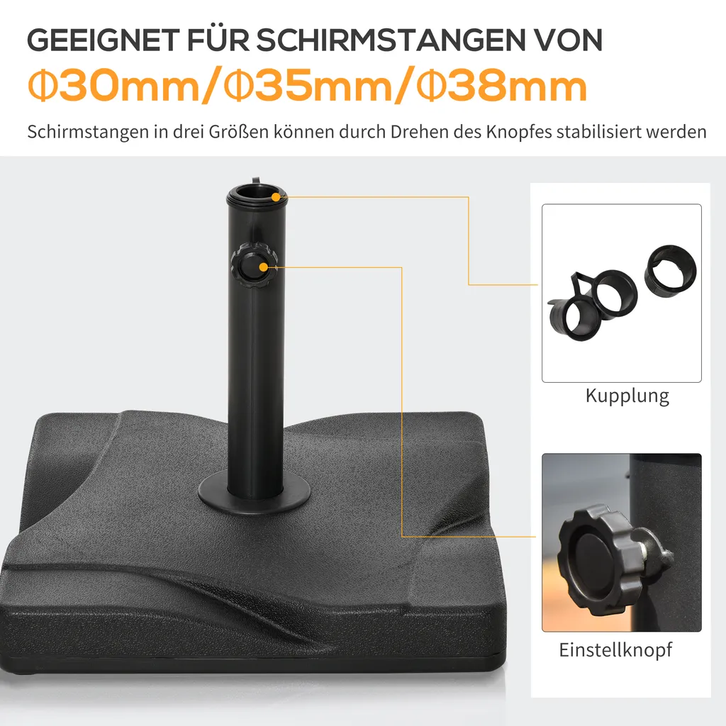 Outsunny Sonnenschirmständer 20 Kg Schirmständer Für Sonnenschirm Schirmstangen 30-38 Mm Sonnenschirmfuß Für Garten Terrasse Balkon Zement 41,5 X 41,5 Schwarz 5 Outsunny Sonnenschirmständer 20 Kg Schirmständer Für Sonnenschirm Schirmstangen 30-38 Mm Sonnenschirmfuß Für Garten Terrasse Balkon Zement 41,5 X 41,5 Schwarz – Bild 5