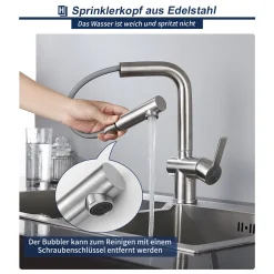 Aihom Wasserhahn Küche Ausziehbar Küchenarmatur 360° Drehbar Armatur Küche Edelstahl Mischbatterie Küche Matt Spültischarmatur Mit Ausziehbar Brause -Garten- & Gewächshäuser Geschäft f10d85d6debdf13a01f587eb36b759d8