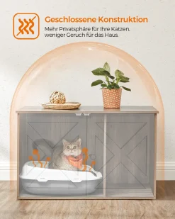 FEANDREA Katzenklo Schrank, Katzenhaus Mit Herausnehmbarem Trennwand, Indoor-Katzenhaus, Tisch, 80 X 53 X 49,2 Cm, Greige PCL002G01 -Garten- & Gewächshäuser Geschäft f19bbc8c5cc423eb506c12a2b3241897