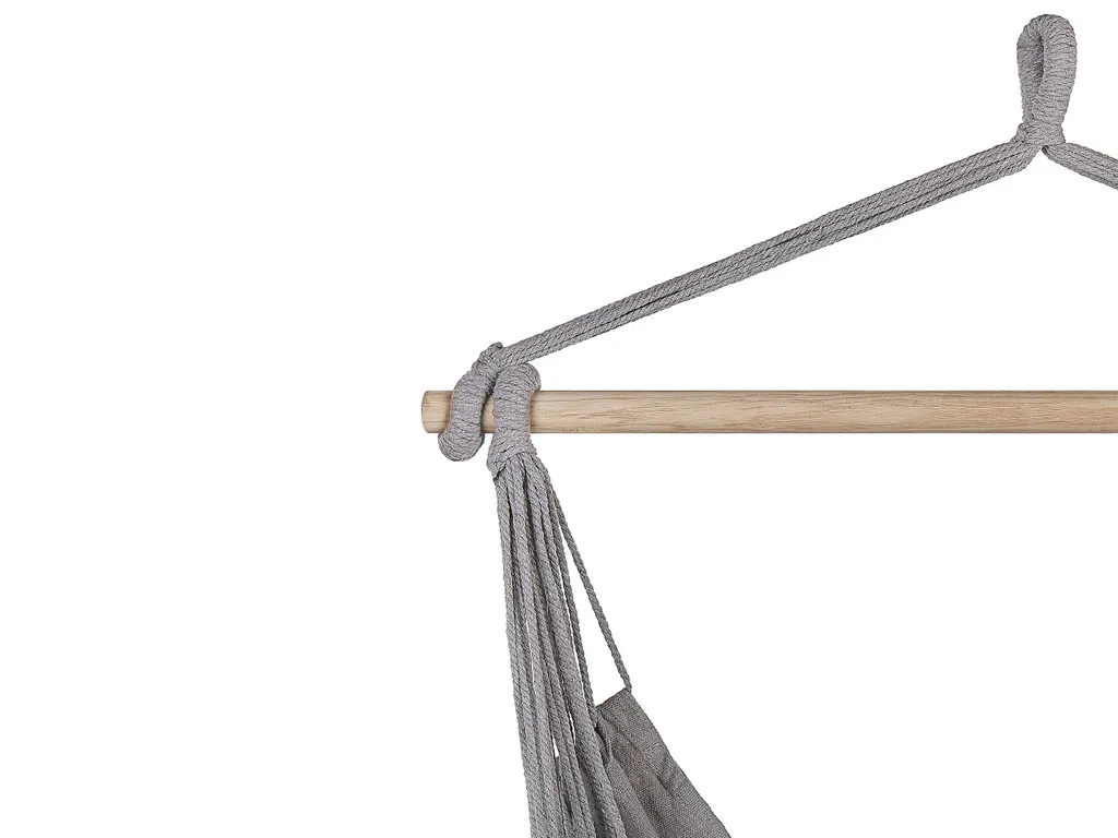 Beliani Hängesessel Hellgrau Aus Buchenholz Und Baumwolle Schlafzimmer Wohnbereich Balkon Boho-Stil Modernes Design 7 Beliani Hängesessel Hellgrau Aus Buchenholz Und Baumwolle Schlafzimmer Wohnbereich Balkon Boho-Stil Modernes Design – Bild 7