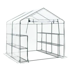 En.casa Gewächshaus Grünau Mit Ablagen 200 X 200 X 220 Cm Foliengewächshaus Pflanzhaus Treibhaus Stahlrahmen Transparent