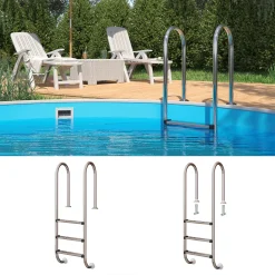 OK-Living Poolleiter Einbauleiter 3 Stufen Schwimmbadleiter V2A Edelstahl Pool Einstieg