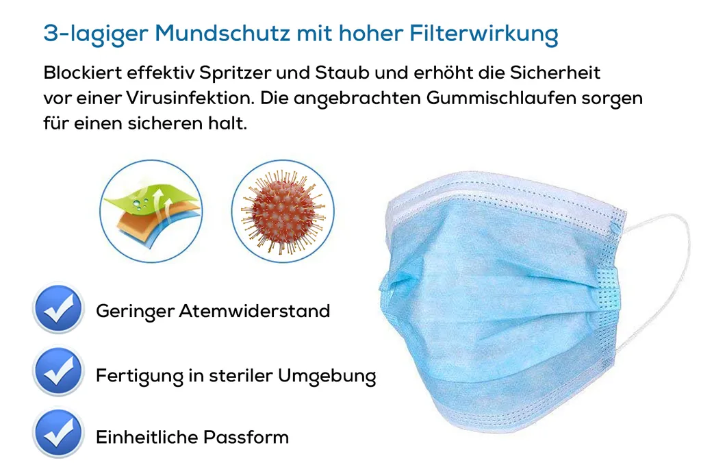 XNJTG 30 Stück Mundschutz Premium Soft 3 Lagig Atemschutz Maske Einweg 3 XNJTG 30 Stück Mundschutz Premium Soft 3 Lagig Atemschutz Maske Einweg – Bild 3