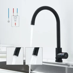 Homelody Wasserhahn Küche 360° Drehbar Niederdruck Küchenarmatur Niederdruck Mischbatterie Küche Armatur Edelstahl Spültischarmatur Für Spüle Boiler, Schwarz