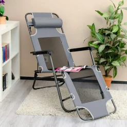 Amanka Faltbare Campingliege Freizeitliege | Verstellbare Gartenliege | Liegestuhl Mit Nackenstütze | Klappliege Grau | Stahlrahmen | Belastbarkeit Max. 120KG | 178cm -Garten- & Gewächshäuser Geschäft f27c3c8a8fd96bfcde70a1def3ff2dba