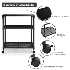 COSTWAY 3-stöckiger Druckerständer, Mutifunktionaler Druckerwagen Mit 360° Drehbare & Feststellbare Räder, Stabiler Eisenrahmen, Höhenverstellbares Druckerregal -Garten- & Gewächshäuser Geschäft f2d1cce333570f02c71a7fa4949945d0