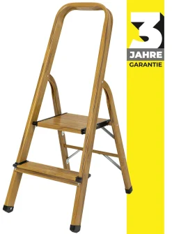 Craftfull Stehleiter CF-133A Klappleiter 2 Stufen, Gummierte Standfüße, Holzoptik, Alu Leiter Aluminiumleiter Aluleiter Mehrzweckleiter Multifunktionsleiter Haushaltsleiter Leiter