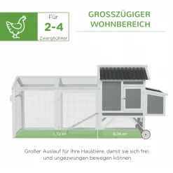 Pawhut Hühnerstall Hühnerhaus Mit Nistkasten Hühnervoliere Mit Rädern Und Griff Gehege Geflügelstall Winterfest Tannenholz PVC Grau+Weiß 247 X 90 X 114 Cm