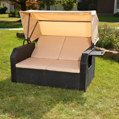 Mucola Sonnenbett Strandkorb Sonnenliege Rattan Bett Inkl. Dach Rattan - Schwarz Rattan Dach Rattan Strandkorb Liegebett Relaxliege -Garten- & Gewächshäuser Geschäft f3de8ea40b46501e0d940964851ede77