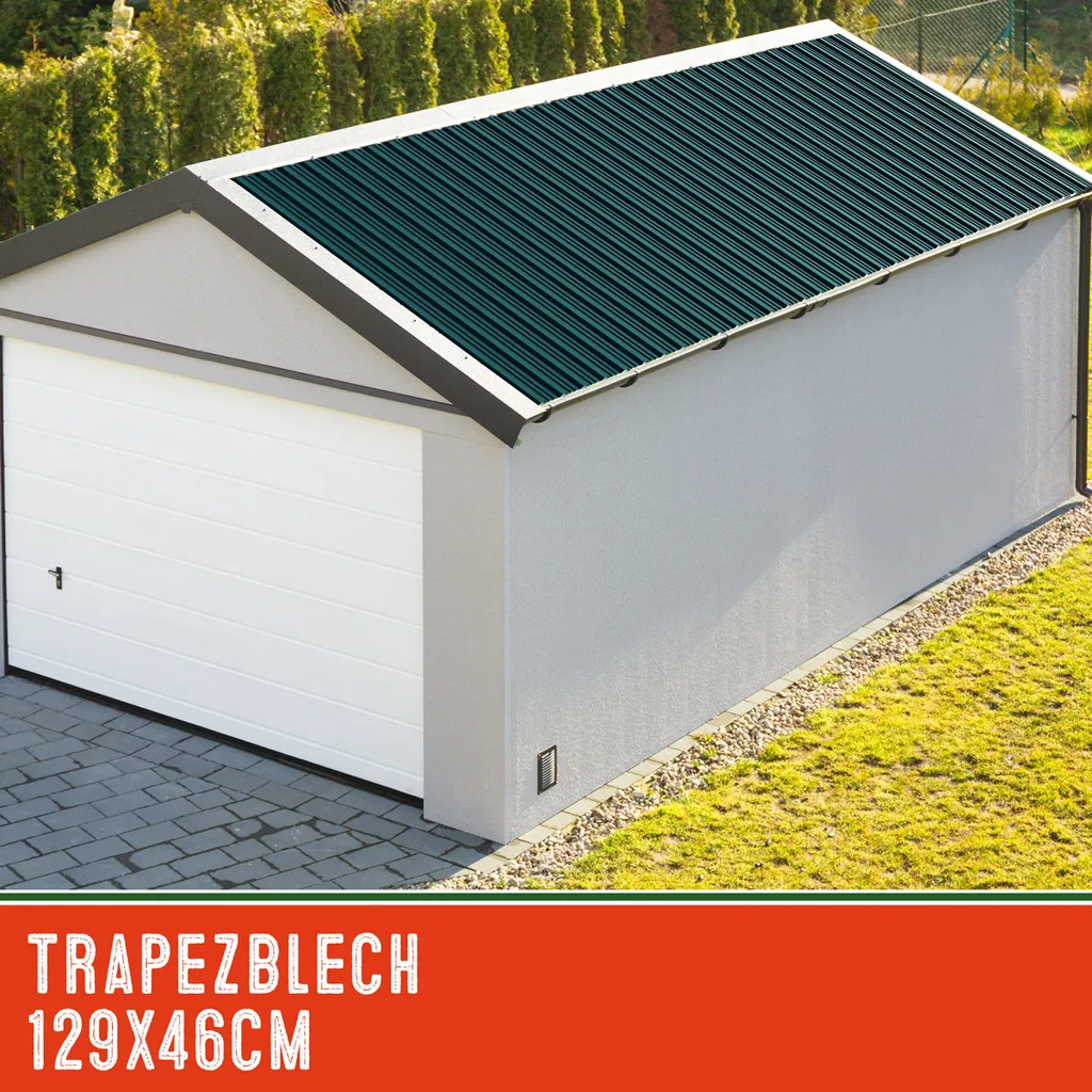 Deuba 12x Trapezblech 129cm X 46cm = 7m² Verzinkt Profilblech Dachblech Wellblech Dachplatten Gerätehaus Carport Grün 2 Deuba 12x Trapezblech 129cm X 46cm = 7m² Verzinkt Profilblech Dachblech Wellblech Dachplatten Gerätehaus Carport Grün – Bild 2
