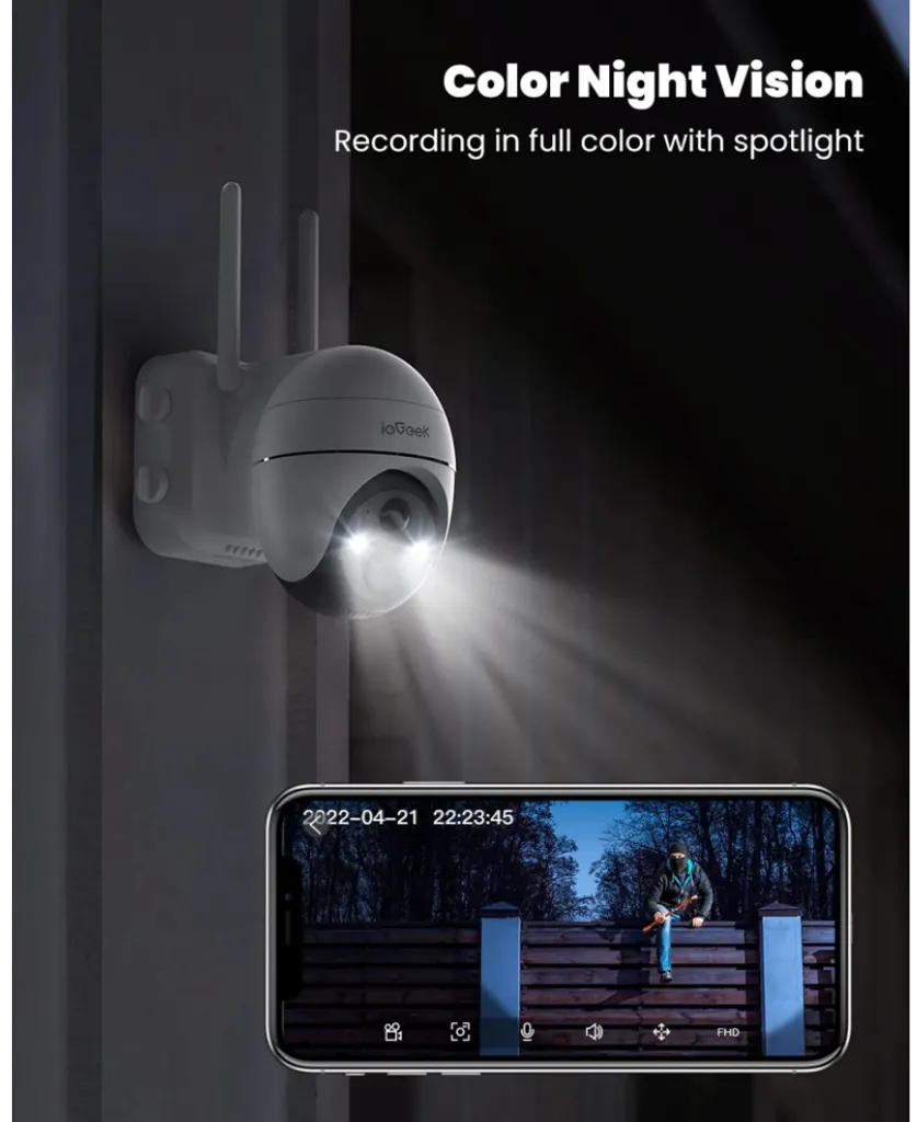 IeGeek 2K Kabellose Überwachungskamera Außen Akku Mit 32G SD-Karte, Wlan Kamera Outdoor Mit Farbnachtsicht 15m, PIR Bewegungsmelder, Personen/Autoerkennung, 2-Wege-Audio, IP65, Weiß 4 IeGeek 2K Kabellose Überwachungskamera Außen Akku Mit 32G SD-Karte, Wlan Kamera Outdoor Mit Farbnachtsicht 15m, PIR Bewegungsmelder, Personen/Autoerkennung, 2-Wege-Audio, IP65, Weiß – Bild 4