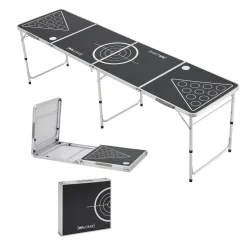 En.casa Bierpong Tisch Ibiza Beer Pong Tisch Verstellbar Und Klappbar 240x60cm Aluminium-Konstruktion Schwarz