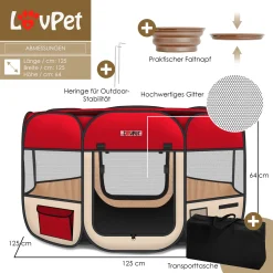 LOVPET® Welpenlaufstall Tierlaufstall Faltbar Für Kleintiere Hunde, Katzen Inkl. Hundenapf Hundelaufstall Freigehege Oxfordgewebe Pop-up System Indoor & Outdoor, Farbe:Rot / Beige -Garten- & Gewächshäuser Geschäft f4554e6ea188ed864a487d0a5ca59417