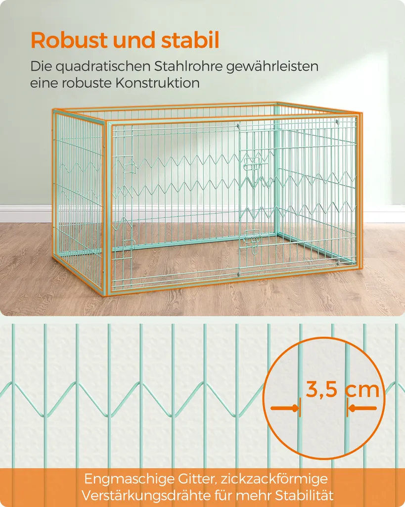 Feandrea Welpenauslauf, Welpenlaufstall 4-teilig, Schiebetür Mit 2 Riegeln, 122 X 80 X 70 Cm, Freilaufgehege Innen, Mintgrün PPK003C01 3 Feandrea Welpenauslauf, Welpenlaufstall 4-teilig, Schiebetür Mit 2 Riegeln, 122 X 80 X 70 Cm, Freilaufgehege Innen, Mintgrün PPK003C01 – Bild 3