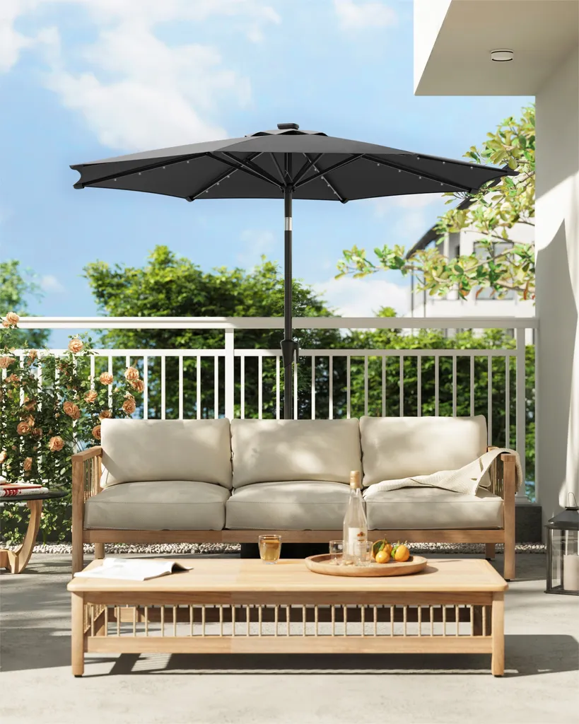 SONGMICS Sonnenschirm 300 Cm Mit LED-Solar-Beleuchtung, 32 LED-Lämpchen, UV-Schutz UPF 50+, Beidseitig Um 30° Knickbar, Ohne Ständer, Grau GPU33GY 2 SONGMICS Sonnenschirm 300 Cm Mit LED-Solar-Beleuchtung, 32 LED-Lämpchen, UV-Schutz UPF 50+, Beidseitig Um 30° Knickbar, Ohne Ständer, Grau GPU33GY – Bild 2