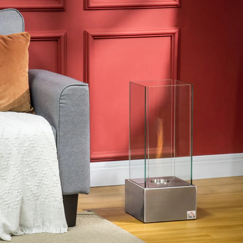HOMCOM Ethanol-Kamin FeuerschaleEthanol-Brenner 0,4L 2 Std. Brenndauer 15m² Mit Feuerlöschdeckel Edelstahl Hartglas Silber 25 X 25 X 60 Cm 2 HOMCOM Ethanol-Kamin FeuerschaleEthanol-Brenner 0,4L 2 Std. Brenndauer 15m² Mit Feuerlöschdeckel Edelstahl Hartglas Silber 25 X 25 X 60 Cm – Bild 2
