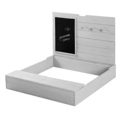 Roba Sandkasten Mit Deckel, HxBxT: 65,5 X 85 X 80 Cm, Sandkiste Aufklappbar Mit Tafel Und 3 Haken, Massivholz, Grau Lasiert, Wetterfest Und Umweltfreundlich, Aus Nachhaltiger Forstwirtschaft