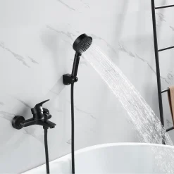Auralum Badarmatur Duscharmatur Wannenarmatur Armatur Badewannenarmatur Badewannen Mit Handbrause Duschsysteme Einhandmischer Wasserhahn Für Bad Dusche Schwarz