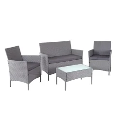 Mendler Poly-Rattan Garten-Garnitur HWC-D82, Sitzgruppe Lounge-Set Grau Mit Kissen Anthrazit