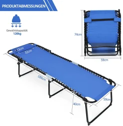 COSTWAY Klappbare Sonnenliege, Gartenliege 5 Stufen Verstellbar, Campingliege Klappbett, Liege Bett Bis 120 Kg Belastbar, Reiseliege Für Pool, Strand (Marineblau) -Garten- & Gewächshäuser Geschäft f5594f6a00811b21a206ee7ef140f6ba