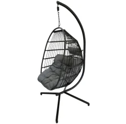 KMH® Polyrattan Hängesessel Mit Gestell Und Kissen Schwarz 7 KMH® Polyrattan Hängesessel Mit Gestell Und Kissen Schwarz -Garten- & Gewächshäuser Geschäft f5766bd7af4d0c8a5fbd66e64396f8bd