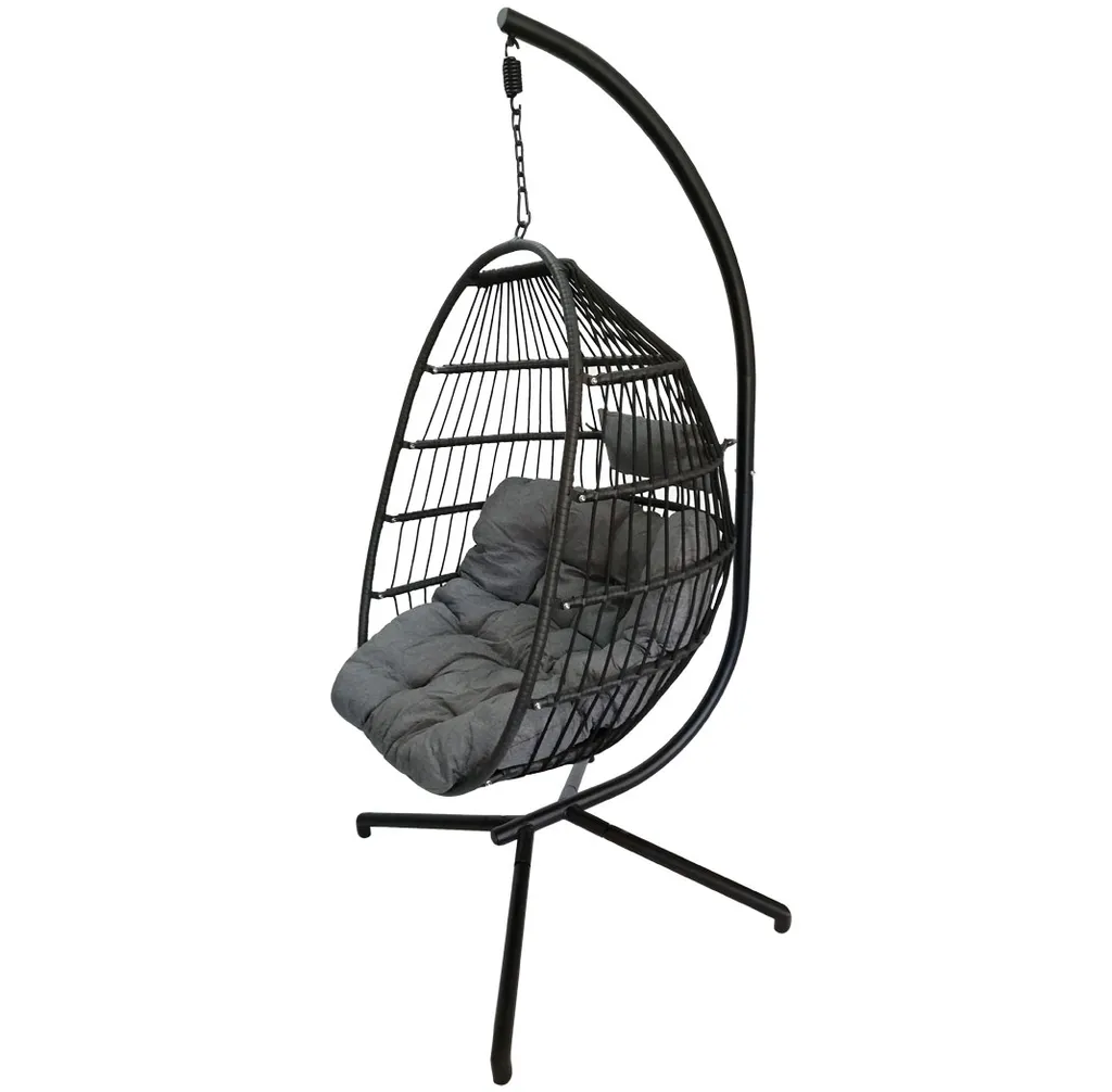 KMH® Polyrattan Hängesessel Mit Gestell Und Kissen Schwarz 3 KMH® Polyrattan Hängesessel Mit Gestell Und Kissen Schwarz – Bild 3
