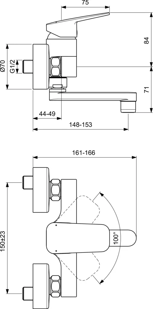 Ideal Standard Wand-Waschtischarmatur Ceraplan Aufputz, Ausladung 148-153mm BD241AA Chrom 1 Ideal Standard Wand-Waschtischarmatur Ceraplan Aufputz, Ausladung 148-153mm BD241AA Chrom