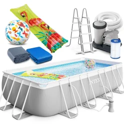 Intex Prism Frame Swimming Pool 488x244x107 Cm Rechteck Stahlwand Leiter & Pumpe 26792 Komplett-Set Mit Extra-Zubehör Wie: Strandball Und Luftmatratze