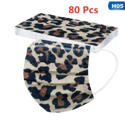 Qiangzhipow 80 Stk Leopard Einweg Schutz Mundmaske Für Erwachsene 3-Lagiger Gesichtsmasken Mode Mundschutz