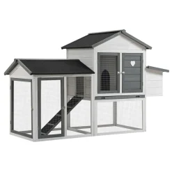 PawHut Hühnerstall Hühnerhaus Mit Nistkasten Rampe Winterfest Hühnervoliere 2 Ebenen Gehege Leicht Zu Reinigen Tannenholz Stahl Asphalt 200 X 80 X 130 Cm