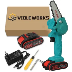 VIOLEWORKS Elektrokettensäge Akku-handkettensäge Mit Ladegerät Und 1 Batterie, 88VF 1080 Watt Blau (EU-Stecker)