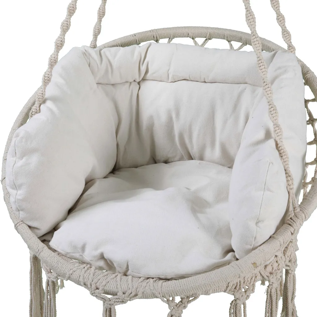 SVITA CARRIE Hängesessel Mit Rahmen Im Boho-Style Zum Aufhängen Mit Kissen Beige 3 SVITA CARRIE Hängesessel Mit Rahmen Im Boho-Style Zum Aufhängen Mit Kissen Beige – Bild 3