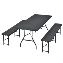 Juskys Bierzeltgarnitur Amberg 3-teilig & Klappbar – 180 X 74 X 74 Cm – 2 Bierbänke & 1 Biertisch In Rattan-Optik Gartenmöbel-Set Festzeltgarnitur