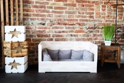 Kistenkolli Altes Land XXL Hundebett Balu Weiß Shabby Mit Kissen 115x54x40,5cm Kistenbett Hundesofa Hundekiste Holzkiste