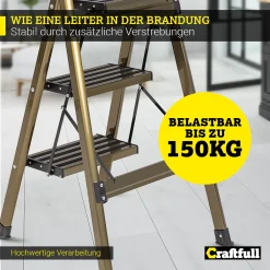 Craftfull Stehleiter CF-134A Champagner Edition Klappleiter 3 Stufen, Gummierte Standfüße, Alu Leiter Aluminiumleiter Aluleiter Mehrzweckleiter Multifunktionsleiter Haushaltsleiter Leiter -Garten- & Gewächshäuser Geschäft f7cb78cac2c4e08c5f4cf87044a4ec91