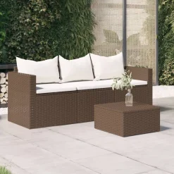VidaXL Gartensofa 3-Sitzer Mit Kissen Braun Poly Rattan