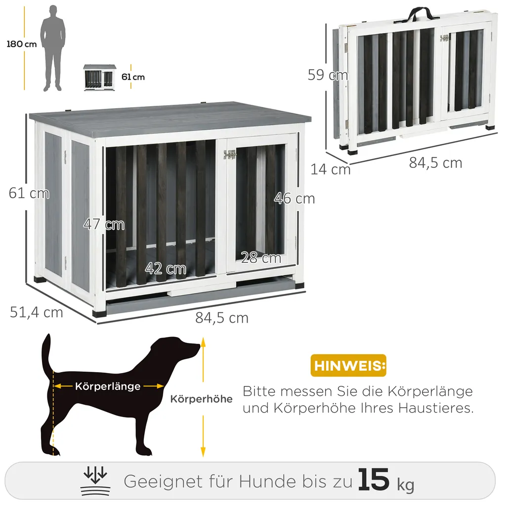 Pawhut Hundehütte Tannenholz Faltbarer Hundekäfig Hundehaus Mit Fenster Transportbox Transportkäfig Haustierkäfig Grau 84,5 X 51,4 X 61 Cm 3 Pawhut Hundehütte Tannenholz Faltbarer Hundekäfig Hundehaus Mit Fenster Transportbox Transportkäfig Haustierkäfig Grau 84,5 X 51,4 X 61 Cm – Bild 3