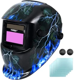 Yorbay Solar Schweißhelm Automatisch Verdunkelnd Schweißmaske Mit 5 Stück Ersatzgläser, Schleif-Funktion (Skull, Lightning)