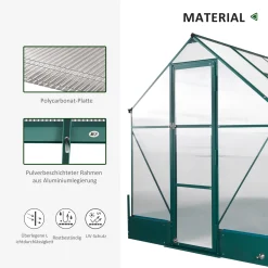 Outsunny Gewächshaus Für Den Garten, Vielseitig Nutzbar Als Treibhaus, Tomatenhaus, Frühbeet Und Pflanzenhaus, 4 Mm PC Sonnenschutzplatte, Aluminium, Transparent+Grün, 250x190x219 Cm 13 Outsunny Gewächshaus Für Den Garten, Vielseitig Nutzbar Als Treibhaus, Tomatenhaus, Frühbeet Und Pflanzenhaus, 4 Mm PC Sonnenschutzplatte, Aluminium, Transparent+Grün, 250x190x219 Cm -Garten- & Gewächshäuser Geschäft f8029ea11a49bbab15f72d950a3e92d6